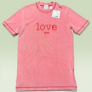 Cheap And Chic By Moschino Shirt Womens 52 Pink Love Embroidered Graphic Italy